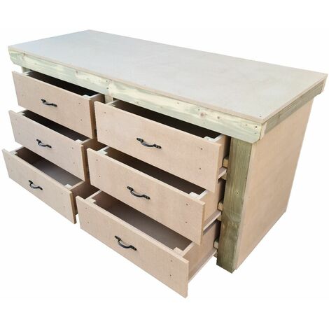 Wooden MDF top workbench, tool cabinet with drawers (V.2) (H-90cm, D-70cm, L-180cm)
