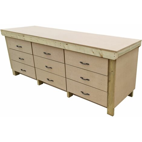 Wooden MDF top workbench, tool cabinet with drawers (V.2) (H-90cm, D-70cm, L-210cm)