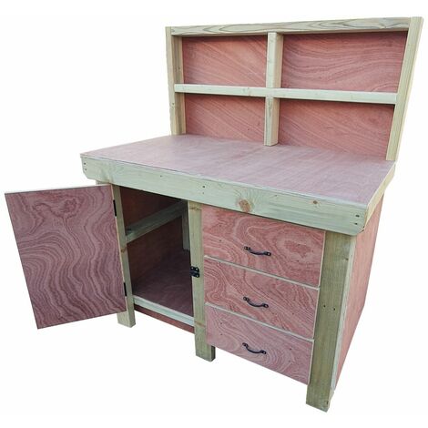 Wooden Eucalyptus hardwood top workbench, cabinet with lockable cupboard (V3) (H-90cm, D-70cm, L-120cm) with back (1/5)