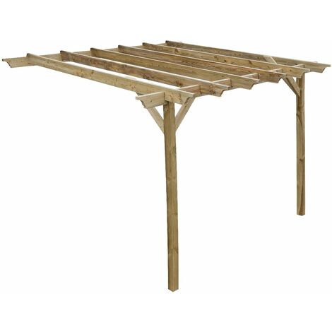 Lean to wooden garden pergola kit - Champion design wall mounted gazebo, 3.6m x 4.2m (Natural finish)