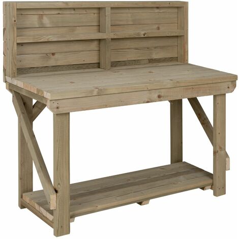 Indoor/outdoor workbench pressure treated station (H-90cm, D-64cm, L-150cm) with back panel