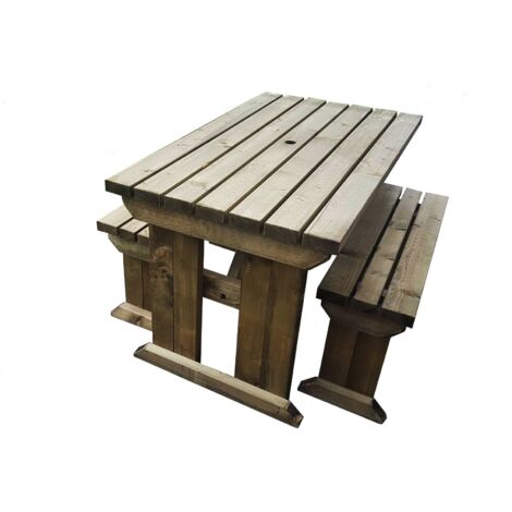 8ft (240cm) Picnic table and bench set, rustic brown finish, Yews square corners