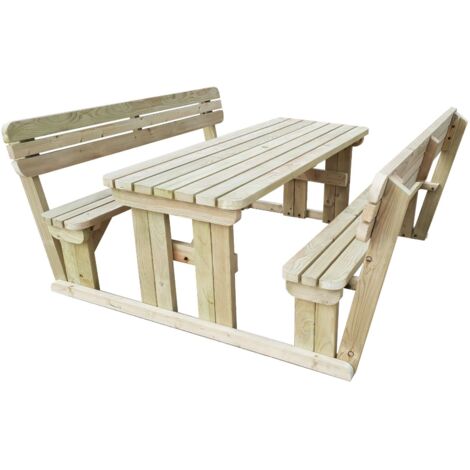 5ft (150cm) Picnic table and bench set with backrest natural (light-green) finish, Alders rounded corners