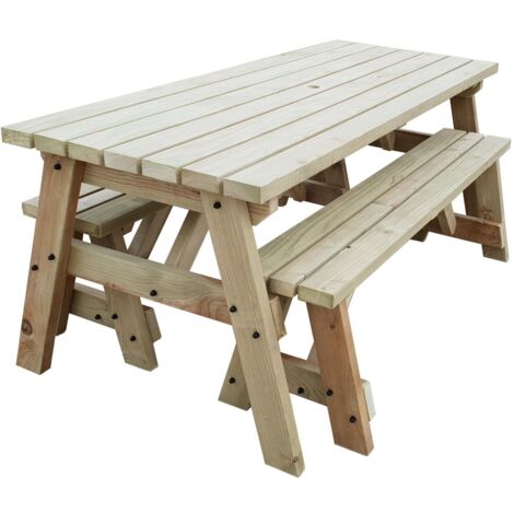 6ft (180cm) Picnic table and bench set, natural (light-green) finish, Victoria compact square corners