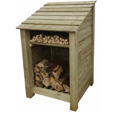 Wooden log store, with kindling shelf (W-79cm, H-126cm, natural light-green finish)