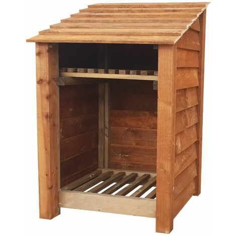 Wooden log store, with kindling shelf (W-79cm, H-126cm, brown finish)