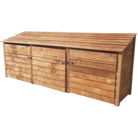 Wooden Log Store, W335xH126cm (Brown finish) With doors and With Kindling Shelf