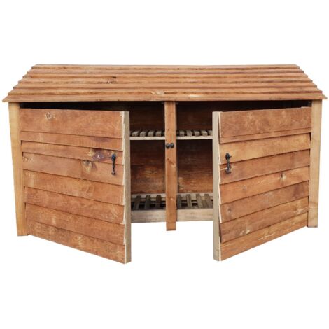 Wooden Log Store, W227xH126cm (Brown finish) With doors and With Kindling Shelf