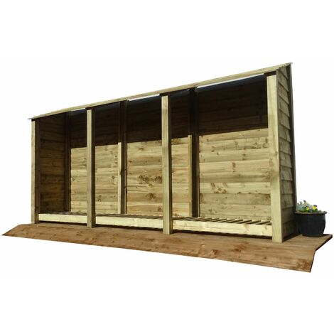 Wooden Log Store, W335xH180cm (Light green, natural finish) With Kindling Shelf
