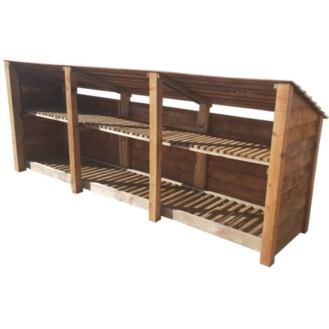 Wooden Log Store Reverse Roof, W335xH126cm (Brown finish) With Kindling Shelf
