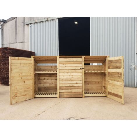 Wooden Log Store Reverse Roof, W335xH180cm (Light green, natural finish) With doors and With Kindling Shelf