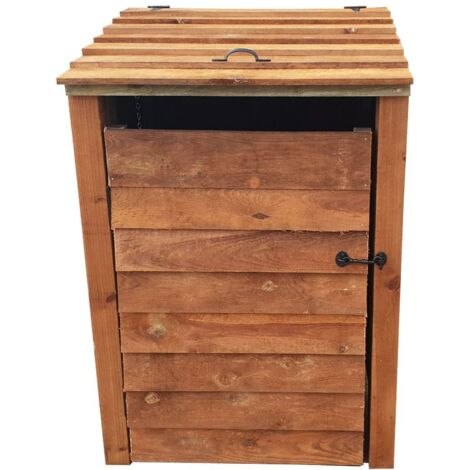 Wooden wheelie bin storage, for single 240l waste bin (brown finish)