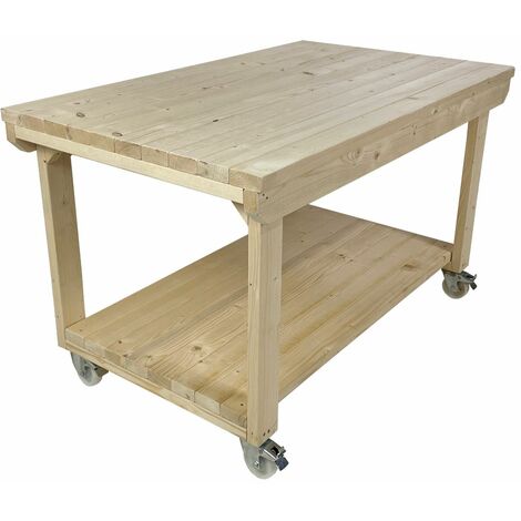 Rotem Wooden Kiln-Dry Workbench, 3ft(90cm) Depth, 6ft(180cm) length, With wheels