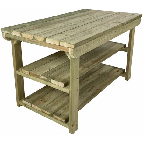 Wooden Super Heavy Duty Indoor / Outdoor Workbench, 3ft(90cm) Depth, 4ft(120cm) length, Double shelf