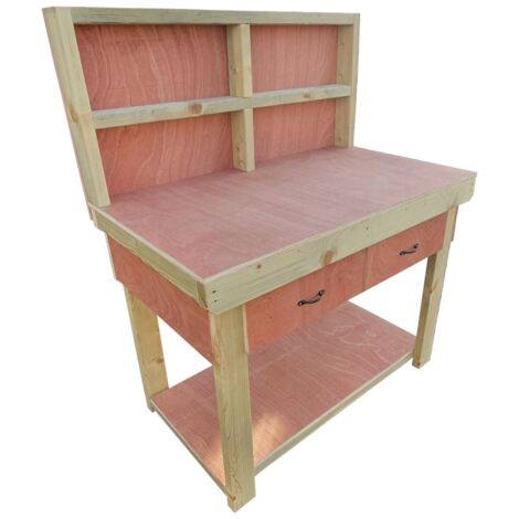 Wooden Eucalyptus hardwood top workbench, tool cabinet with drawers (V.1) (H-90cm, D-70cm, L-120cm) with back