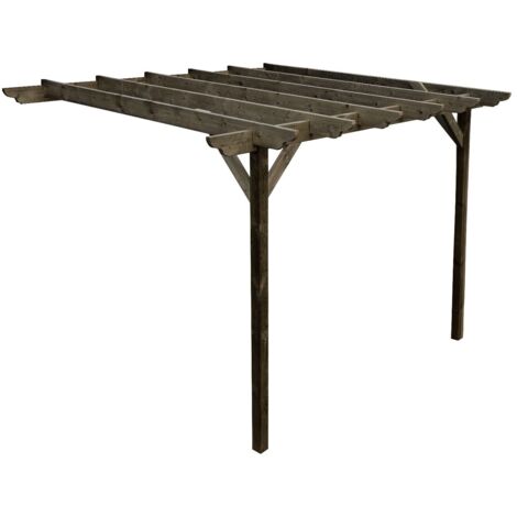 Lean to wooden garden pergola kit - Dinasty design wall mounted gazebo, 3m x 3m (Rustic brown finish) (1/4)