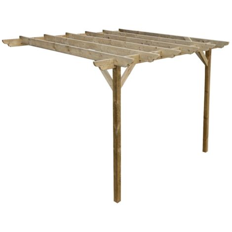 Lean to wooden garden pergola kit - Dinasty design wall mounted gazebo, 2.4m x 4.8m (Natural finish) (1/5)