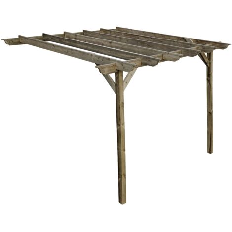 Lean to wooden garden pergola kit - Longhorn design wall mounted gazebo, 2.4m x 3m (Rustic brown finish) (1/4)