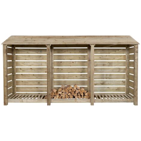 Slatted wooden log store W-335cm, H-180cm, D-88cm - natural (light green) finish
