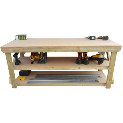 MDF top workbench (H-90cm, D-70cm, L-120cm) with double shelf