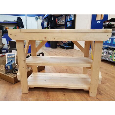 Acorn Wooden Workbench 6ft (180cm length) Double shelf