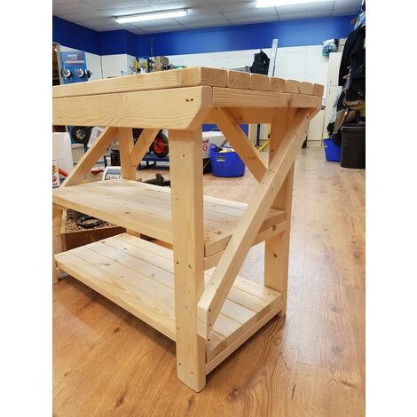 Acorn Wooden Workbench 6ft (180cm length) Double shelf