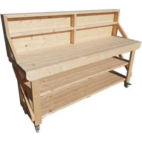 Acorn Wooden Workbench 7ft (210cm length) With back panel / With wheels / Double shelf