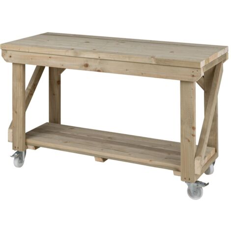 Indoor/outdoor workbench pressure treated station (H-90cm, D-64cm, L-90cm) with wheels