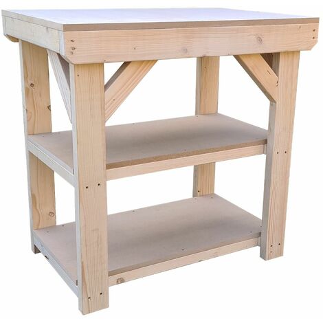 Wooden 18mm MDF Top Workbench (Clearance range), 3ft (90cm) With wheels and Double shelf