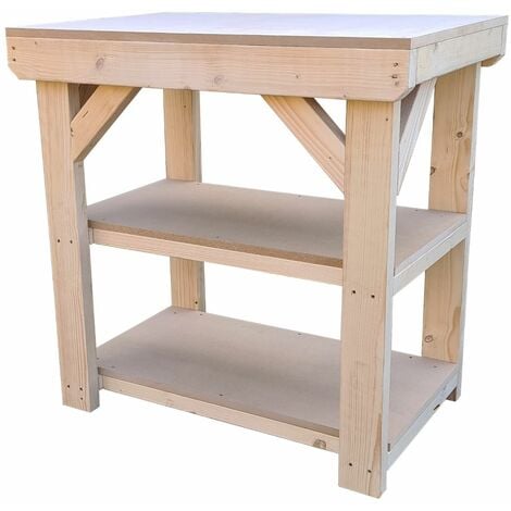 Wooden 18mm MDF Top Workbench (Clearance range), 3ft (90cm) With wheels and Double shelf