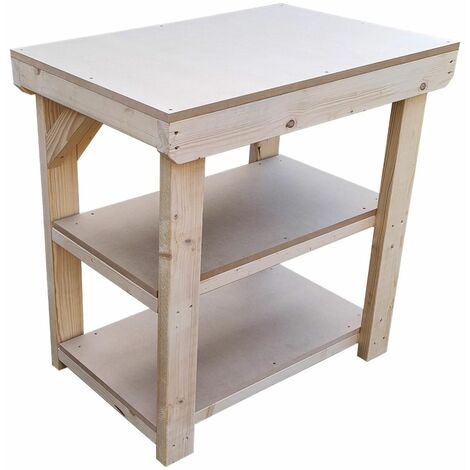 Wooden 18mm MDF Top Workbench (Clearance range), 3ft (90cm) With wheels and Double shelf