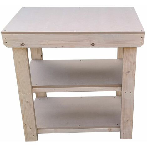 Wooden 18mm MDF Top Workbench (Clearance range), 3ft (90cm) With wheels and Double shelf