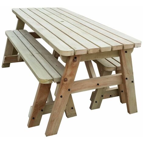 6ft (180cm) Picnic table and bench set, natural (light-green) finish, Victoria compact rounded corners