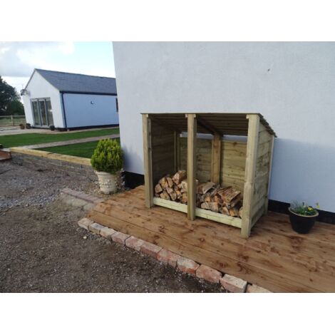 Wooden Log Store Reverse Roof, W146xH126cm (Light green, natural finish) With Kindling Shelf