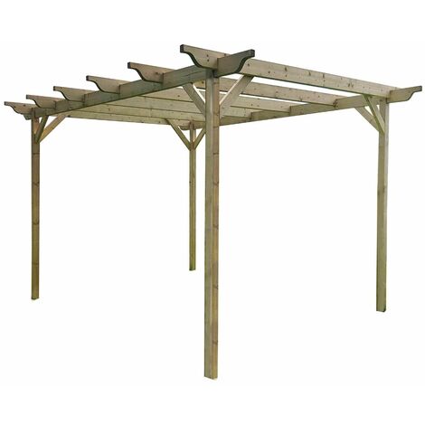 Ovolo Wooden Garden Pergola,   3m  x  4.2m , (4 uprights) Rustic Brown