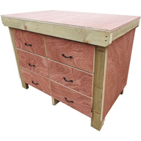 Wooden Eucalyptus hardwood top workbench, tool cabinet with drawers (V.2) (H-90cm, D-70cm, L-180cm)