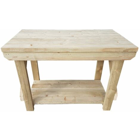 Kiln-dry Wooden Workbench With 10cm Rear And Side MDF Upstands - 4Ft to 8Ft - Heavy Duty-4ft-Single Shelf-With Side Upstand-Standard Legs-Pressure treated
