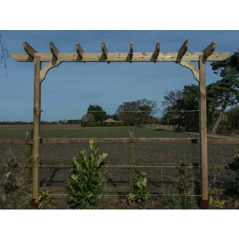 Corbel Single Beam Pergola, Plant Climbing Arbour, 3.6m (2 Uprights), (4 row kit), Rustic Brown (1/4)