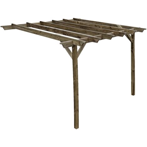 Lean to wooden garden pergola kit - Champion design wall mounted gazebo, 1.8m x 4.2m (Rustic brown finish)