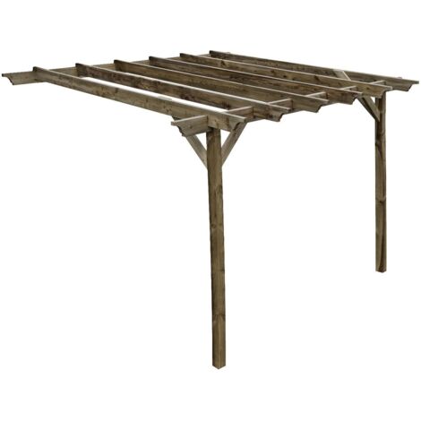 Lean to wooden garden pergola kit - Champion design wall mounted gazebo, 1.8m x 1.8m (Rustic brown finish)