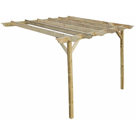 Lean to wooden garden pergola kit - Longhorn design wall mounted gazebo, 3m x 4.2m (Natural finish) (1/5)