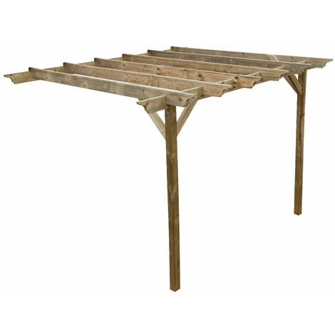 Lean to wooden garden pergola kit - Orchid design wall mounted gazebo, 2.4m x 4.2m (Natural finish)