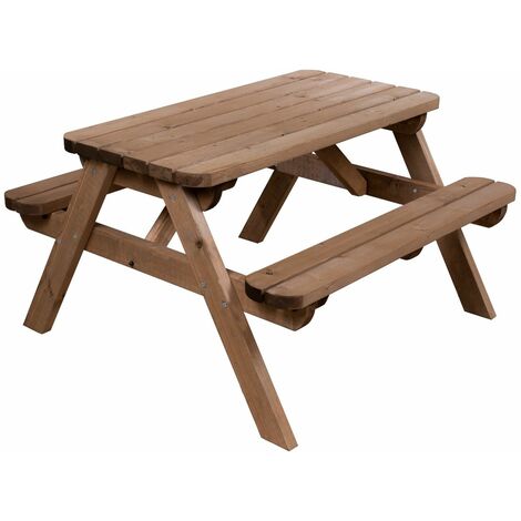 3ft (90cm) Rounded Classic Pub Style Picnic Bench and Table,  rustic brown finish