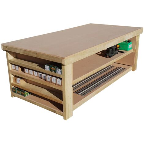 Wooden MDF Top Workbench with Extra shelving, 3ft(90cm) Depth, 5ft(150cm) length, Double shelf