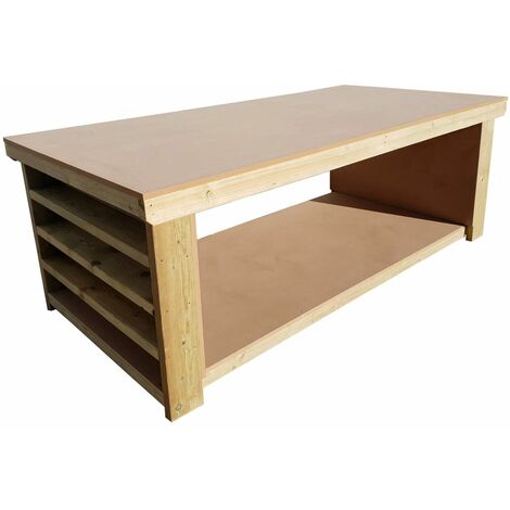 Wooden MDF Top Workbench with Extra shelving, 3ft(90cm) Depth, 8ft(240cm) length, With wheels