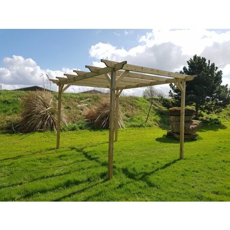 Ovolo Wooden Garden Pergola Kit,   1.8m  x  1.8m , (4 uprights) Rustic Brown