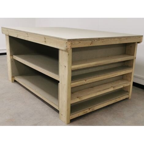 Wooden uniMDF Moisture Resistant Top Workbench with Extra shelving, 3ft(90cm) Depth, 4ft(120cm) length,  Double shelf