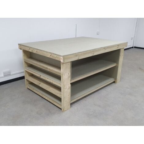 Wooden uniMDF Moisture Resistant Top Workbench with Extra shelving, 3ft(90cm) Depth, 4ft(120cm) length,  Double shelf