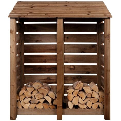 Slatted wooden log store W-146cm, H-180cm, D-88cm - brown finish