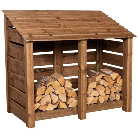 Slatted wooden log store W-146cm, H-126cm, D-88cm - brown finish